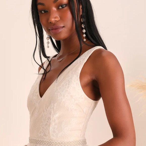 Lulus | Dresses | Lulus Sweet Love Ivory Lace Beaded Maxi Dress | Poshmark